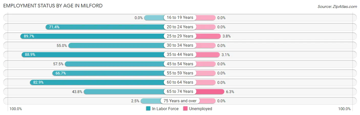 Employment Status by Age in Milford