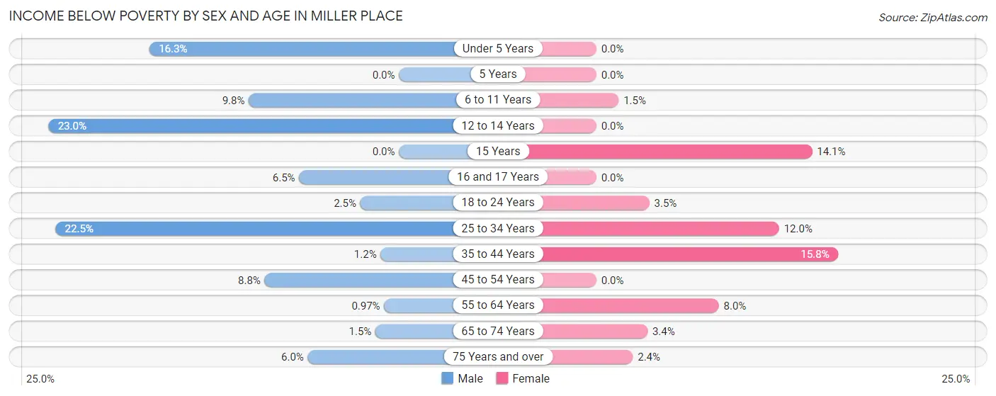 Income Below Poverty by Sex and Age in Miller Place