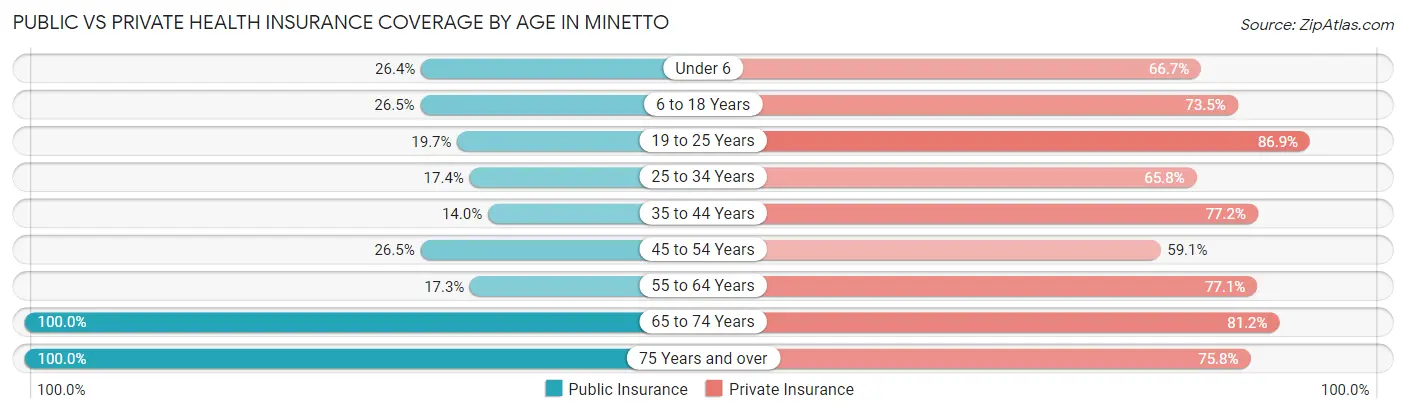 Public vs Private Health Insurance Coverage by Age in Minetto