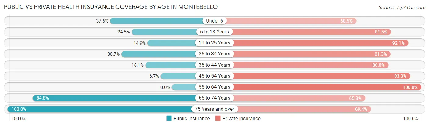 Public vs Private Health Insurance Coverage by Age in Montebello
