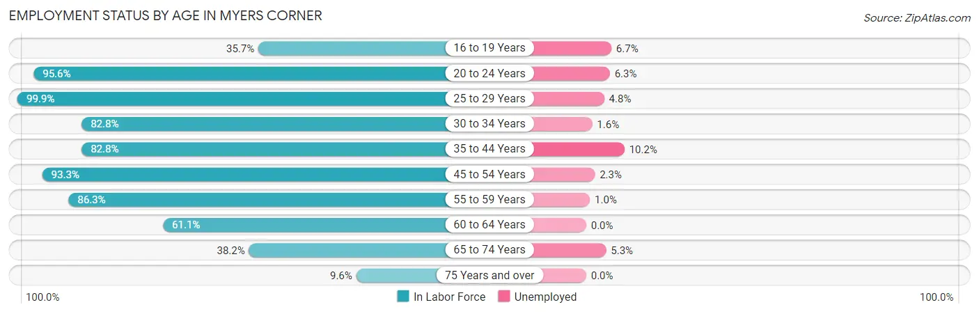 Employment Status by Age in Myers Corner