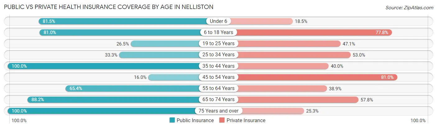 Public vs Private Health Insurance Coverage by Age in Nelliston