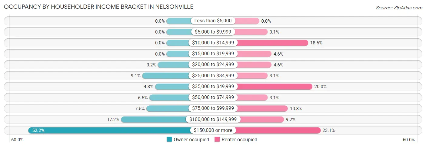 Occupancy by Householder Income Bracket in Nelsonville