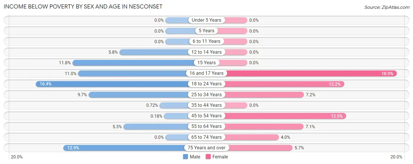 Income Below Poverty by Sex and Age in Nesconset