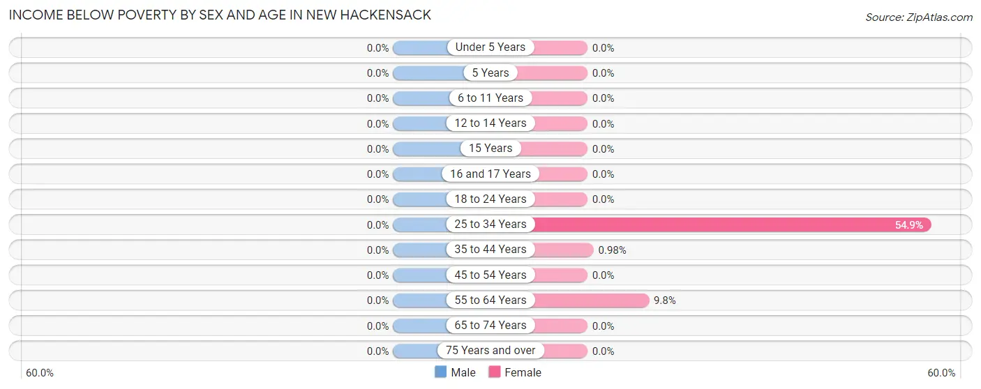 Income Below Poverty by Sex and Age in New Hackensack