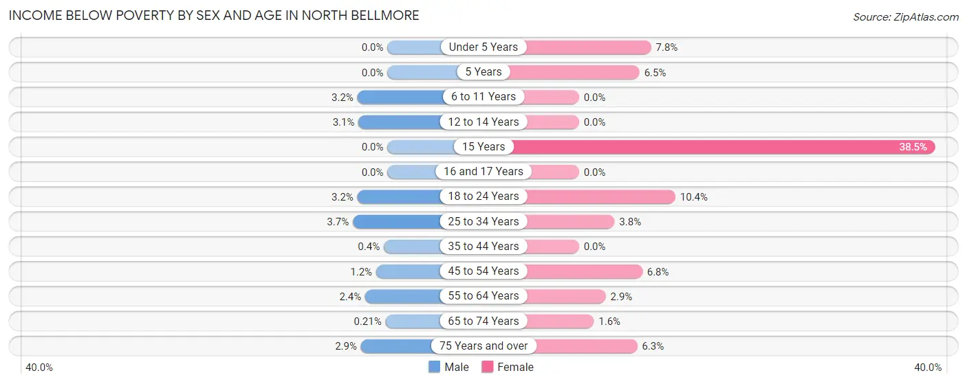Income Below Poverty by Sex and Age in North Bellmore