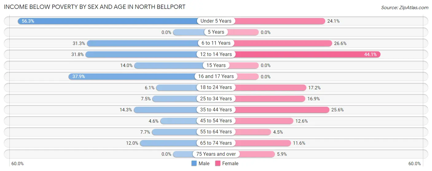Income Below Poverty by Sex and Age in North Bellport