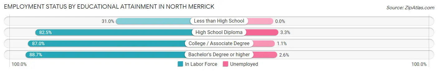 Employment Status by Educational Attainment in North Merrick