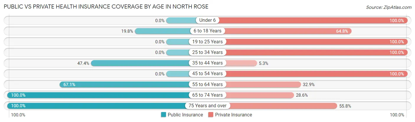 Public vs Private Health Insurance Coverage by Age in North Rose