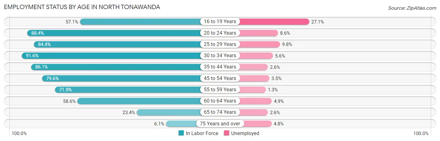 Employment Status by Age in North Tonawanda