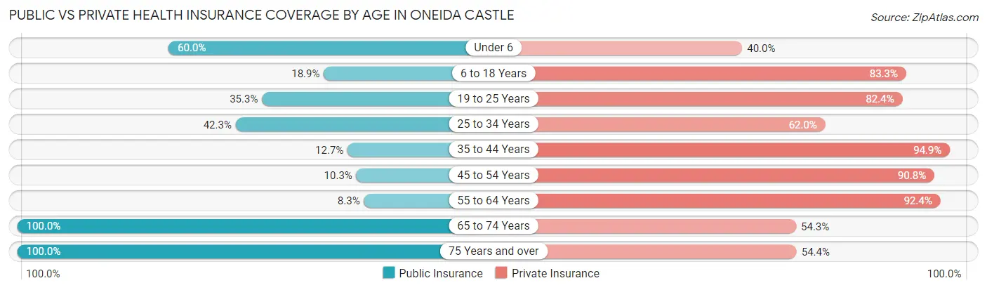 Public vs Private Health Insurance Coverage by Age in Oneida Castle