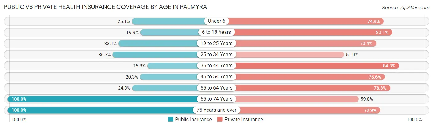 Public vs Private Health Insurance Coverage by Age in Palmyra