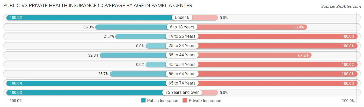 Public vs Private Health Insurance Coverage by Age in Pamelia Center