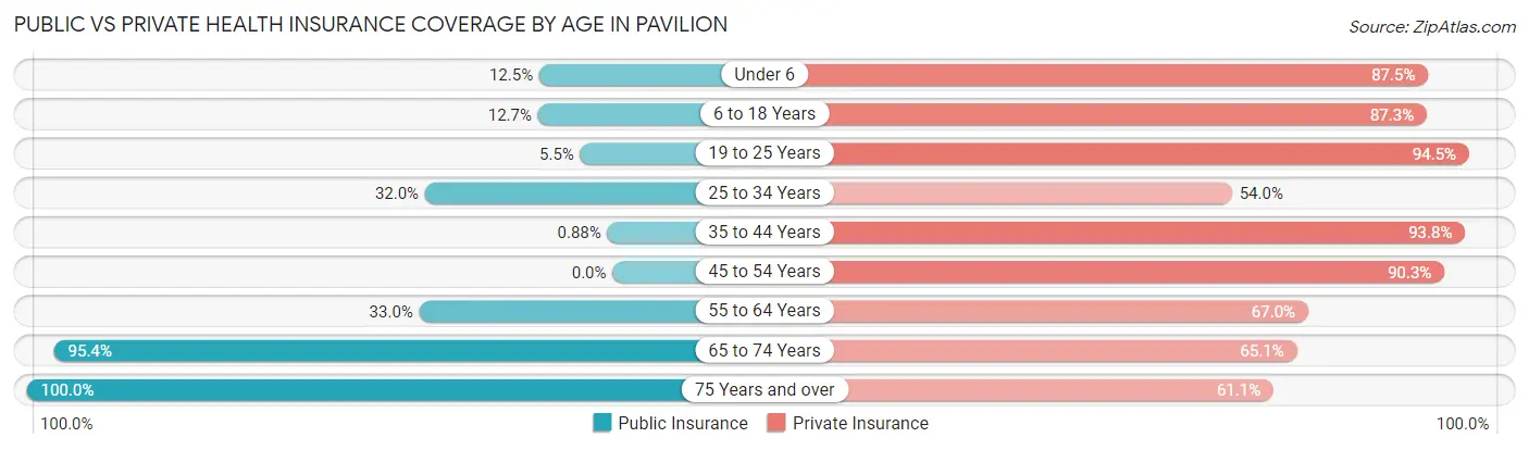 Public vs Private Health Insurance Coverage by Age in Pavilion