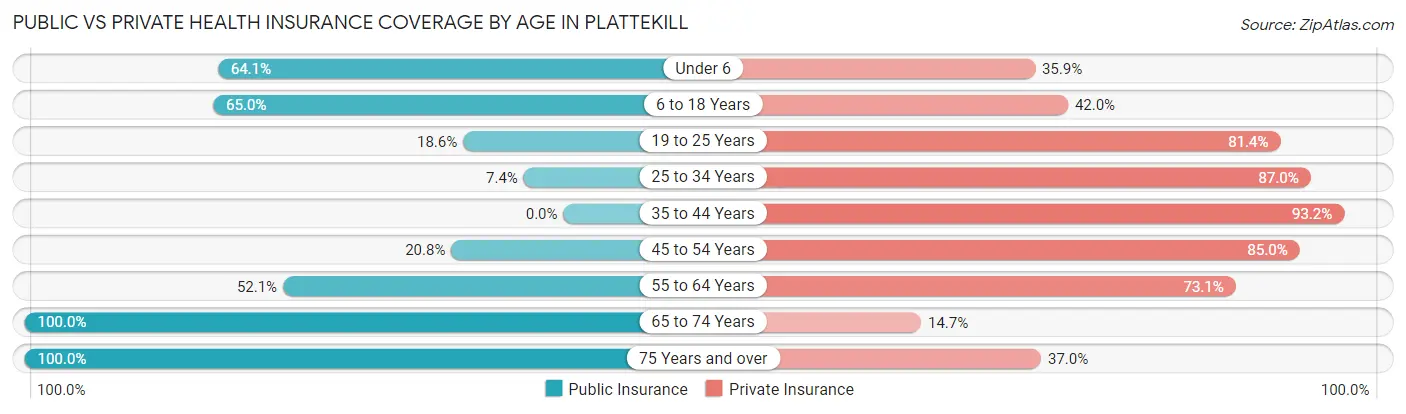 Public vs Private Health Insurance Coverage by Age in Plattekill