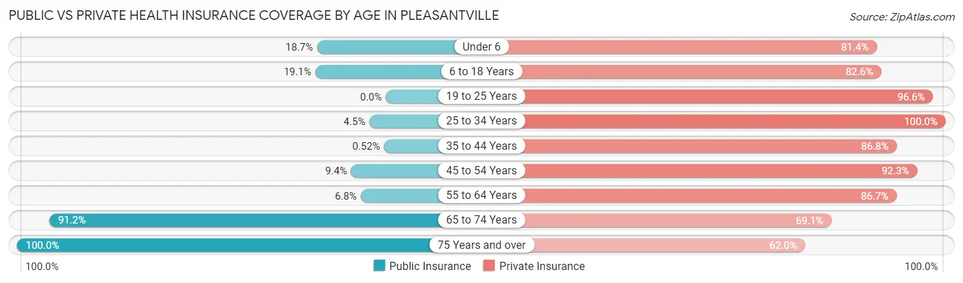Public vs Private Health Insurance Coverage by Age in Pleasantville
