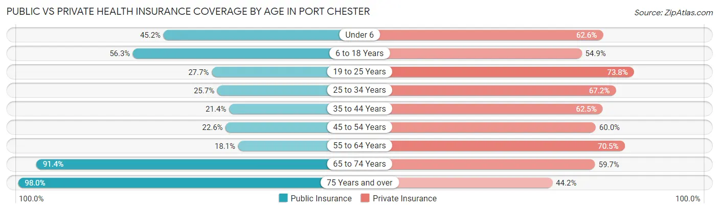 Public vs Private Health Insurance Coverage by Age in Port Chester