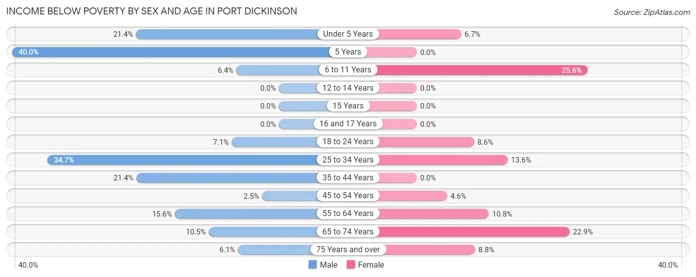 Income Below Poverty by Sex and Age in Port Dickinson