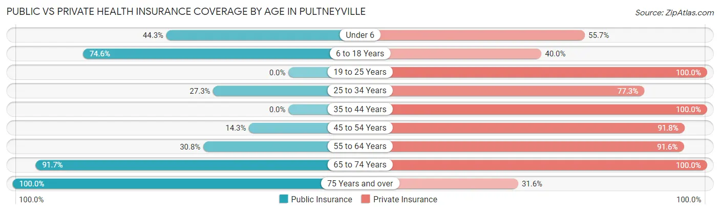 Public vs Private Health Insurance Coverage by Age in Pultneyville