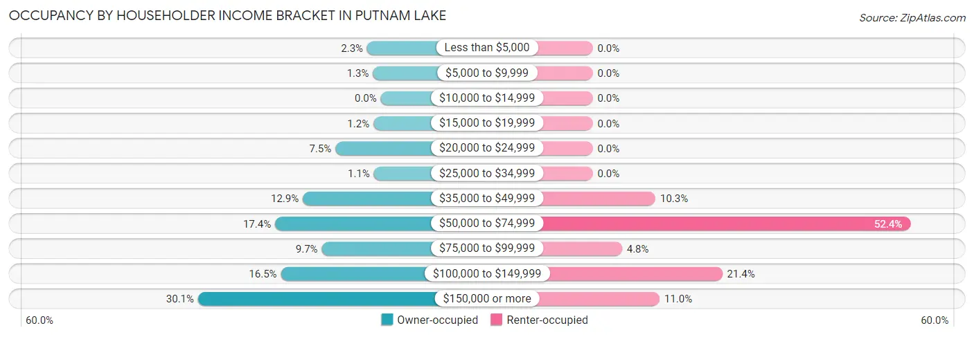 Occupancy by Householder Income Bracket in Putnam Lake