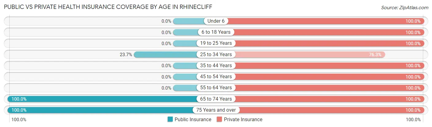 Public vs Private Health Insurance Coverage by Age in Rhinecliff