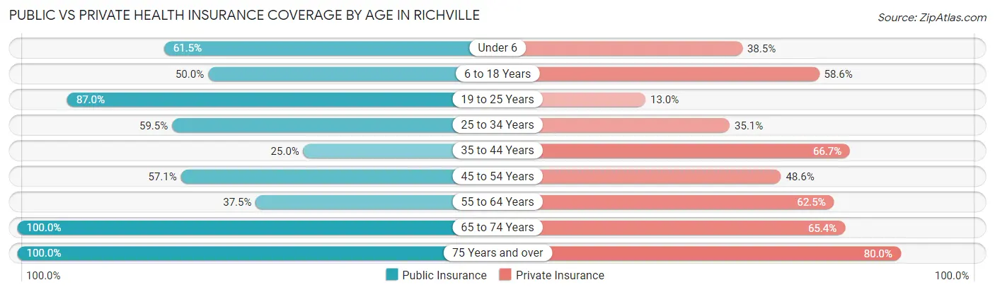 Public vs Private Health Insurance Coverage by Age in Richville