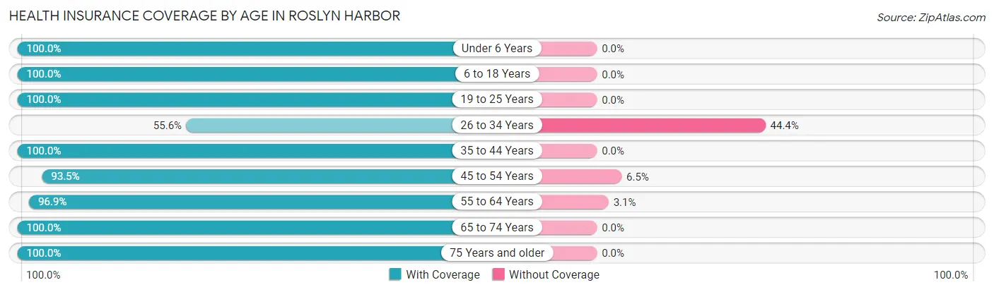 Health Insurance Coverage by Age in Roslyn Harbor