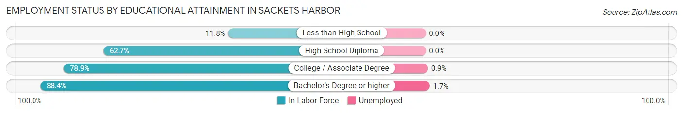 Employment Status by Educational Attainment in Sackets Harbor