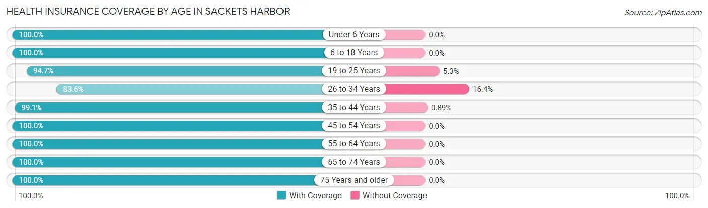 Health Insurance Coverage by Age in Sackets Harbor