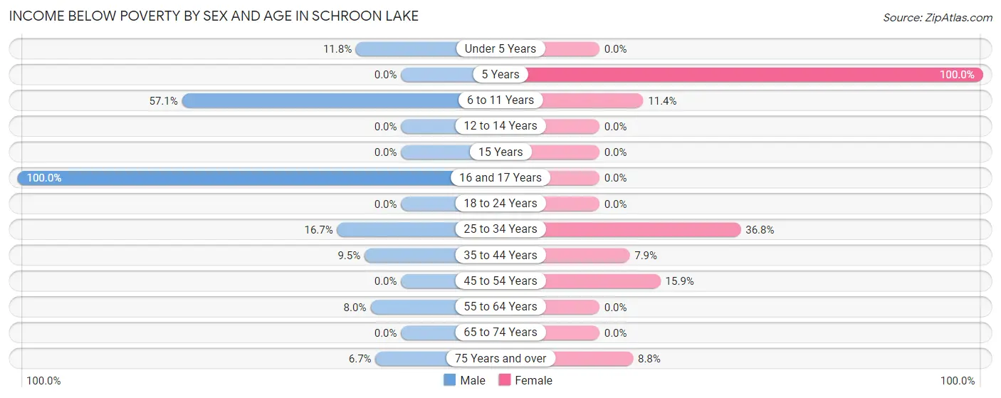 Income Below Poverty by Sex and Age in Schroon Lake