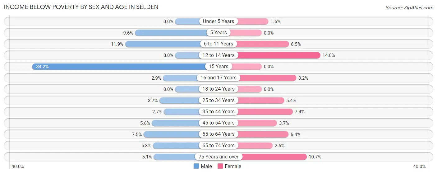 Income Below Poverty by Sex and Age in Selden