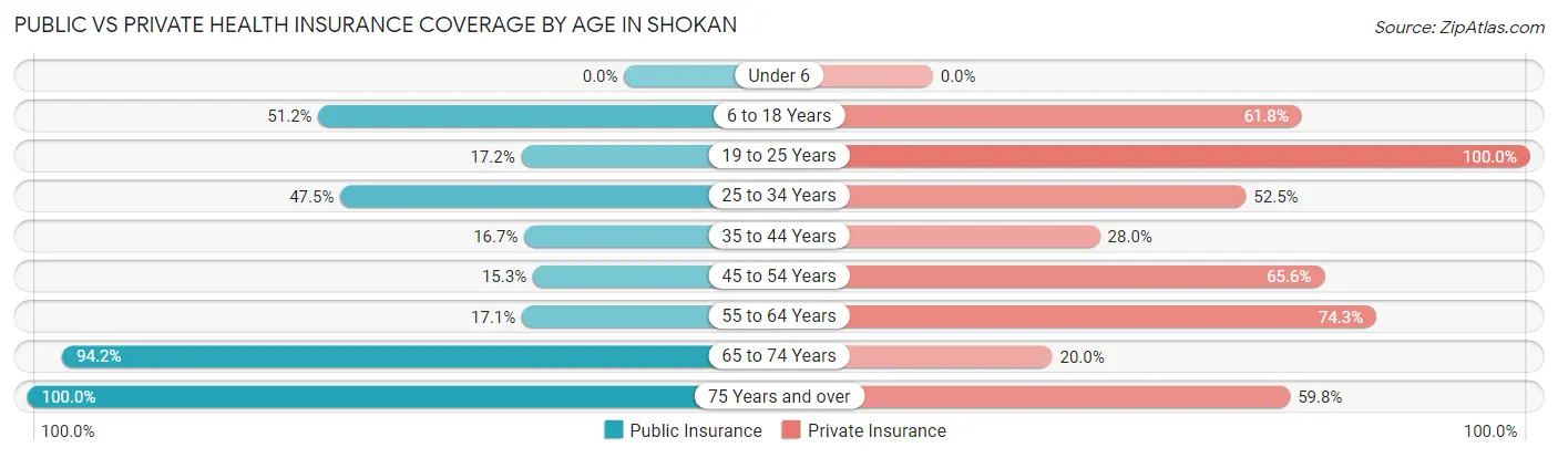 Public vs Private Health Insurance Coverage by Age in Shokan
