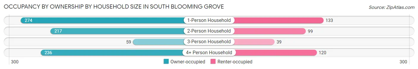 Occupancy by Ownership by Household Size in South Blooming Grove
