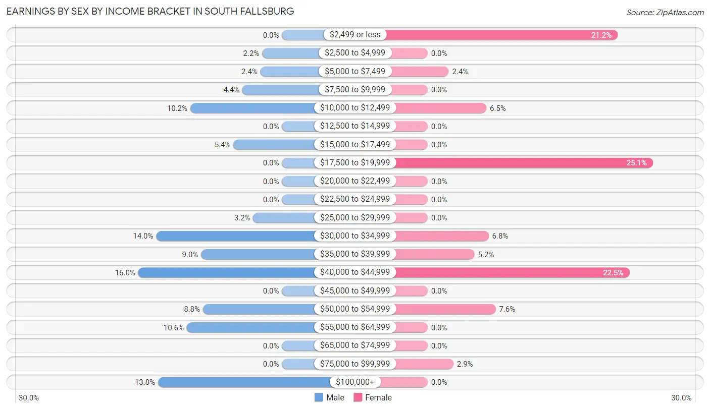 Earnings by Sex by Income Bracket in South Fallsburg