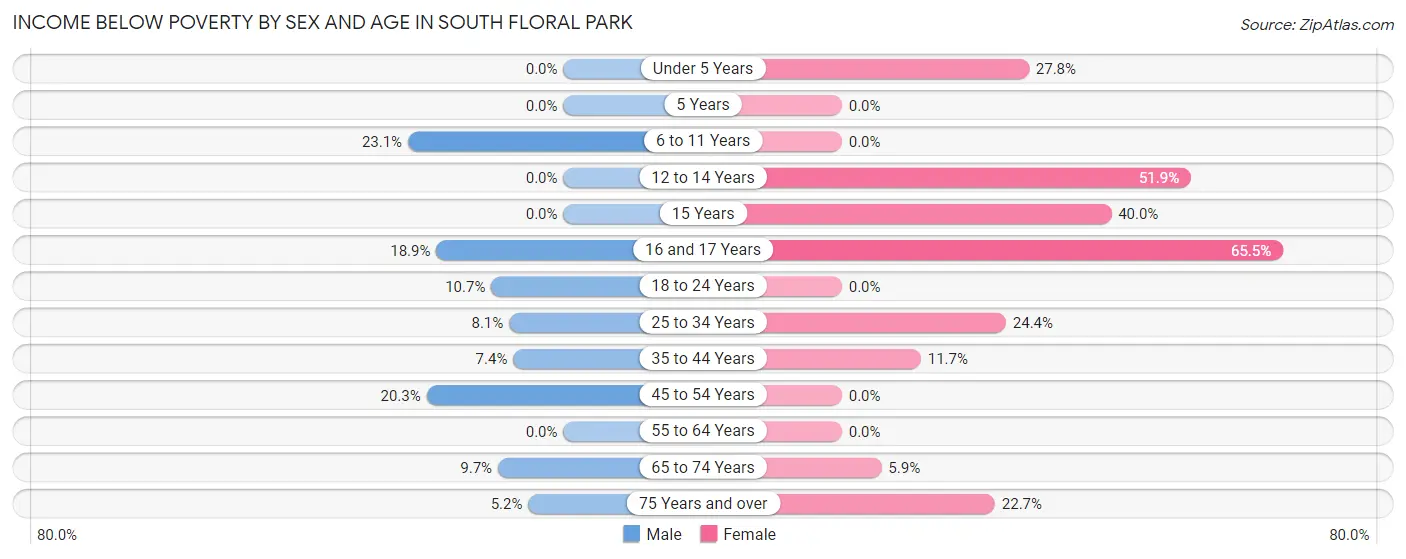 Income Below Poverty by Sex and Age in South Floral Park