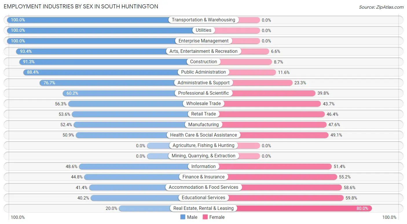 Employment Industries by Sex in South Huntington