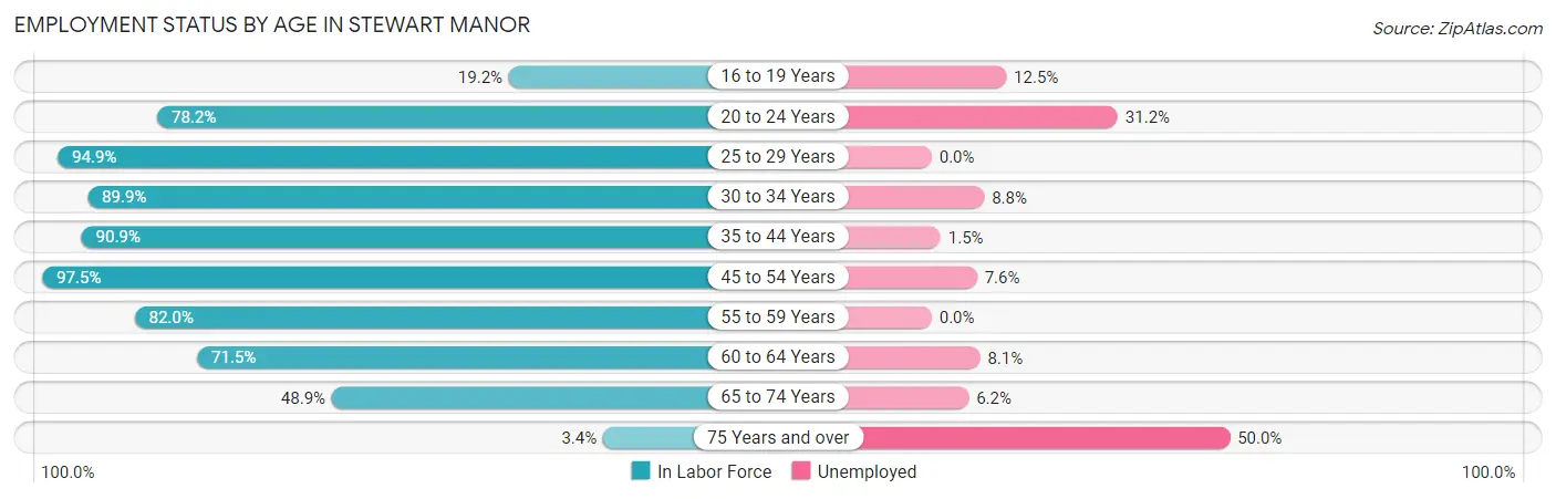 Employment Status by Age in Stewart Manor