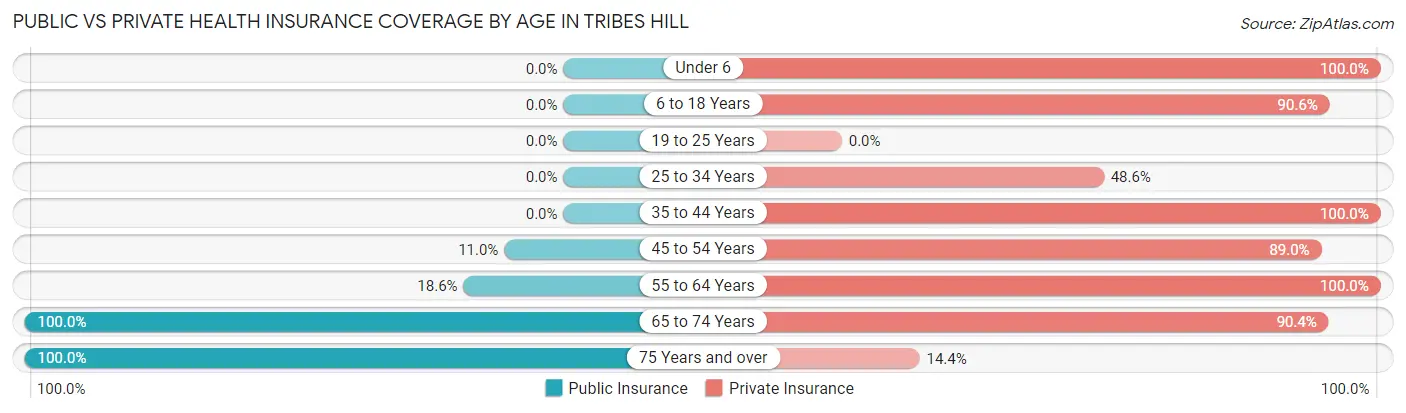 Public vs Private Health Insurance Coverage by Age in Tribes Hill