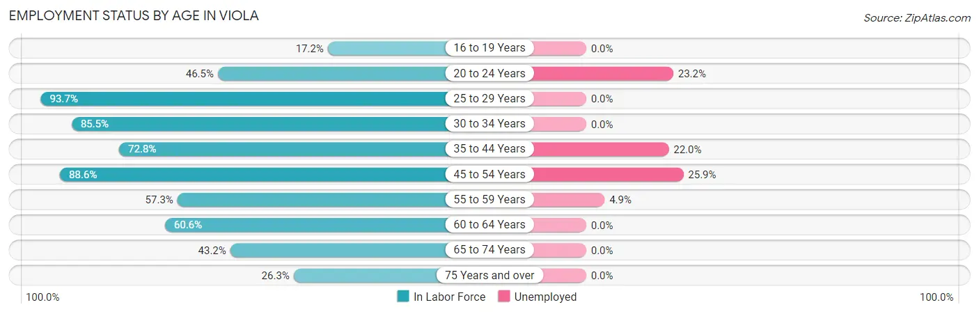 Employment Status by Age in Viola