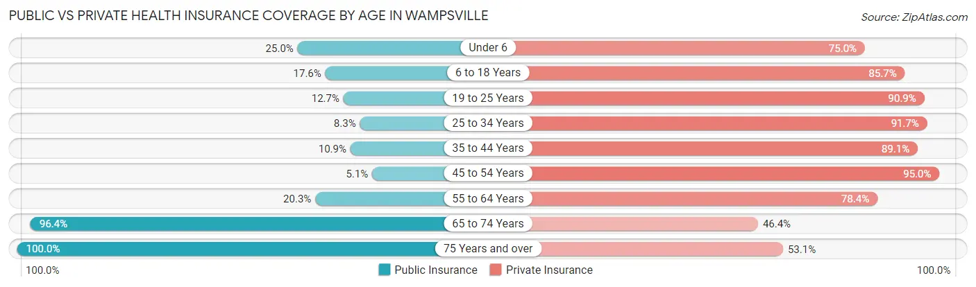 Public vs Private Health Insurance Coverage by Age in Wampsville