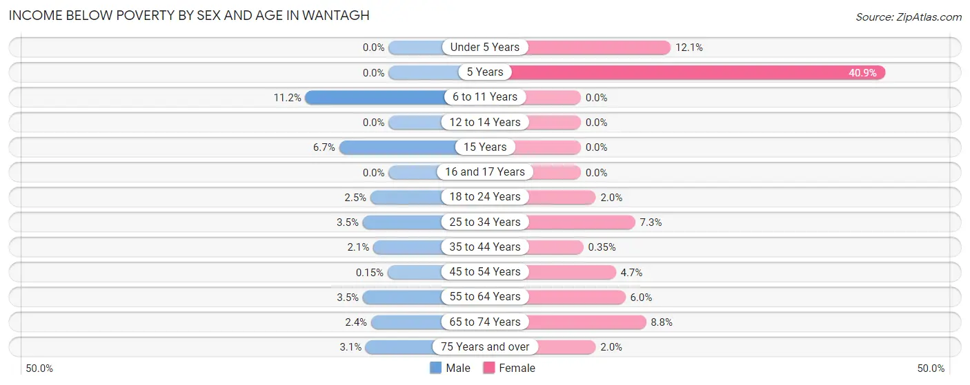 Income Below Poverty by Sex and Age in Wantagh