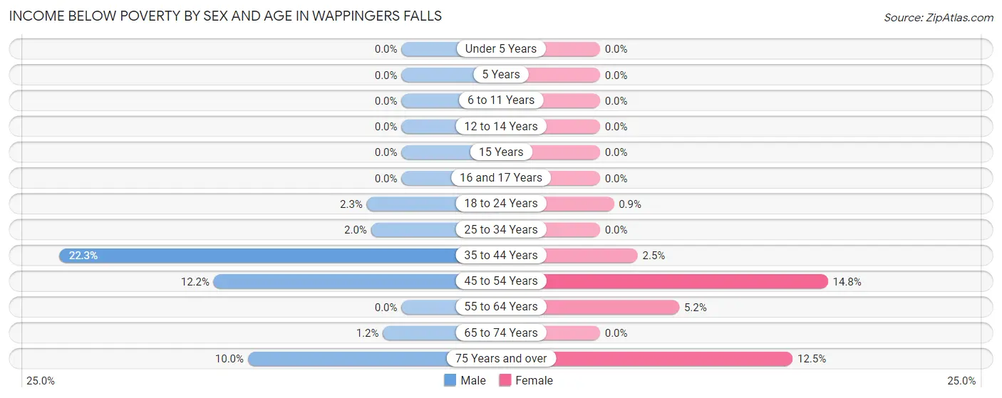 Income Below Poverty by Sex and Age in Wappingers Falls