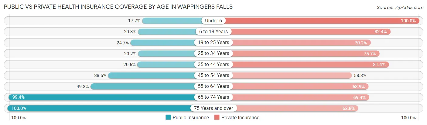 Public vs Private Health Insurance Coverage by Age in Wappingers Falls