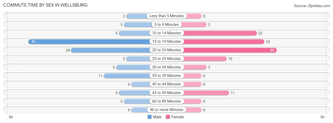 Commute Time by Sex in Wellsburg