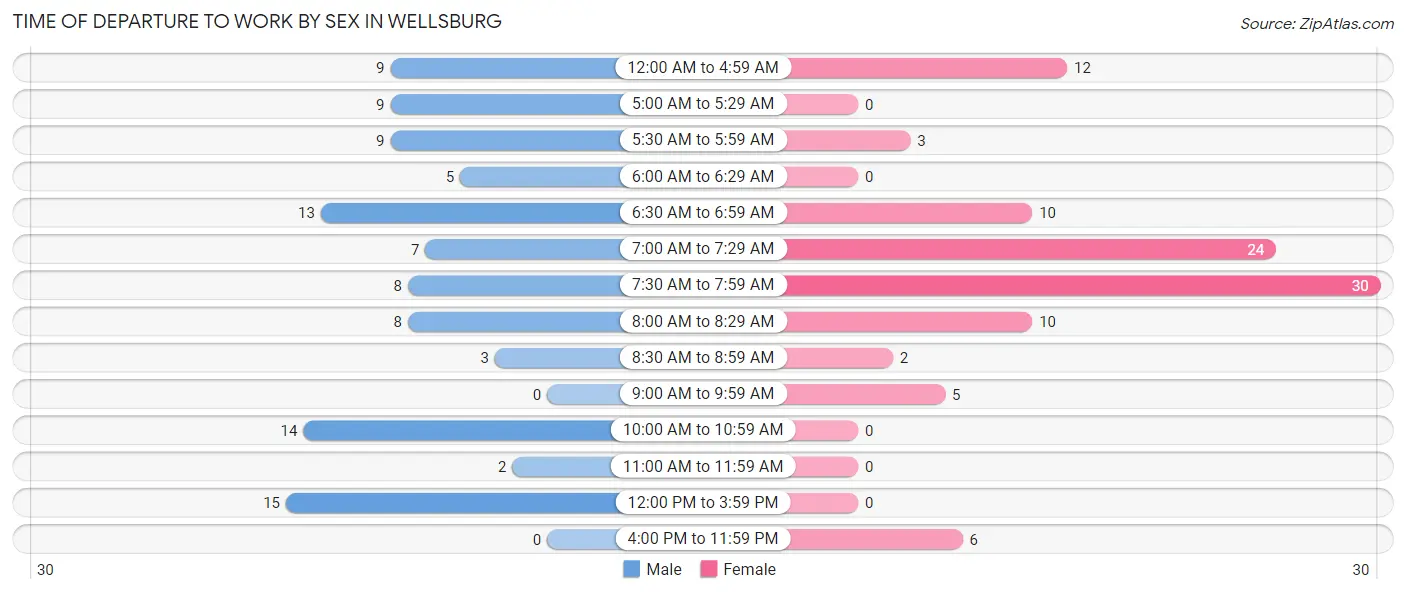 Time of Departure to Work by Sex in Wellsburg