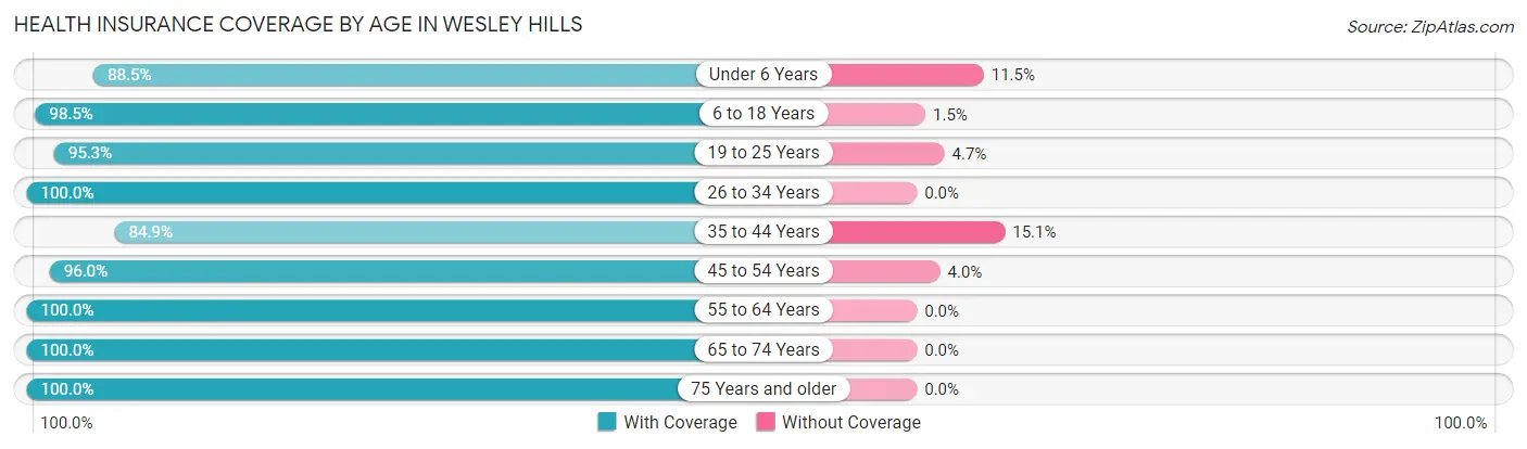 Health Insurance Coverage by Age in Wesley Hills