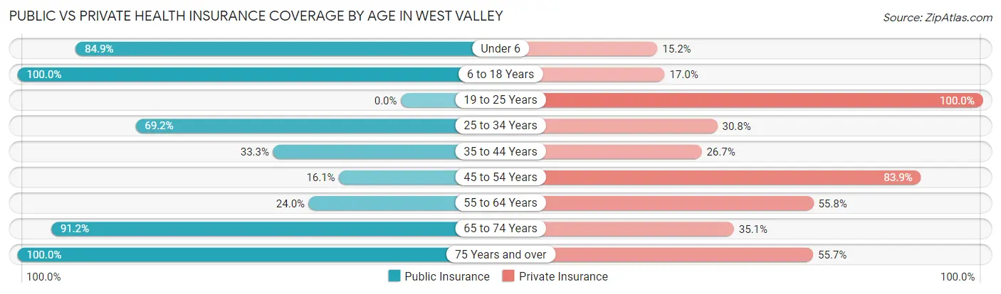 Public vs Private Health Insurance Coverage by Age in West Valley