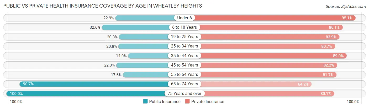 Public vs Private Health Insurance Coverage by Age in Wheatley Heights