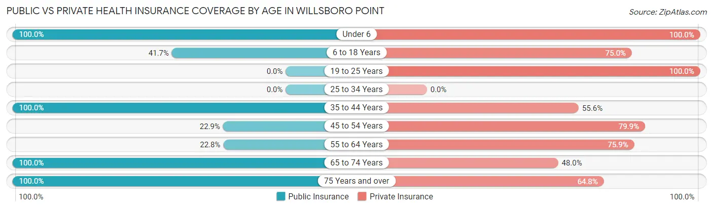 Public vs Private Health Insurance Coverage by Age in Willsboro Point