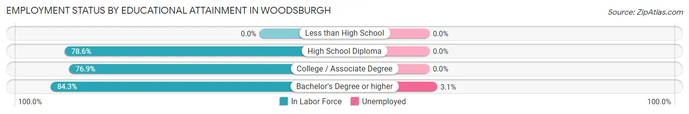 Employment Status by Educational Attainment in Woodsburgh